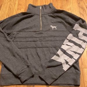 PINK GRAY CREW NECK ZIP UP SWEATER SIZE XS